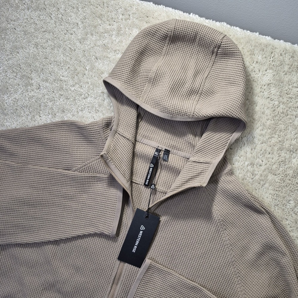 Western Rise Venture Zip Hoodie Mens XL Brown Waffle Knit Performance Outdoor